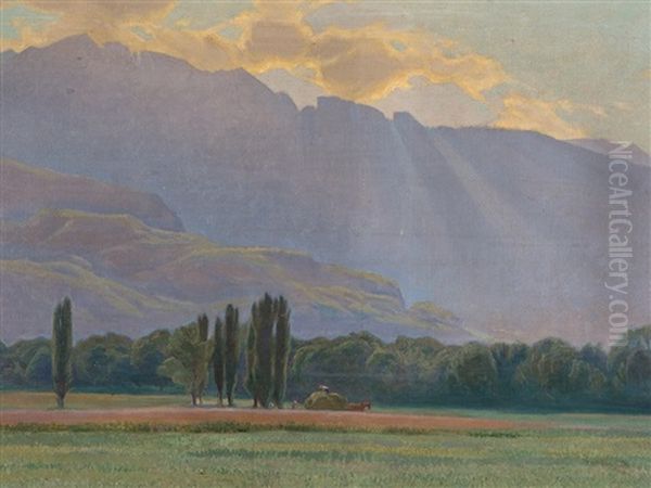 Mountain Landscape Vaud Alps Oil Painting by Frederic Rouge