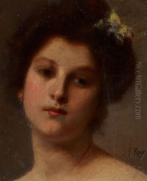 Jeune Femme, Une Fleur Jaune Dans Les Cheveux Oil Painting by Frederic Rouge