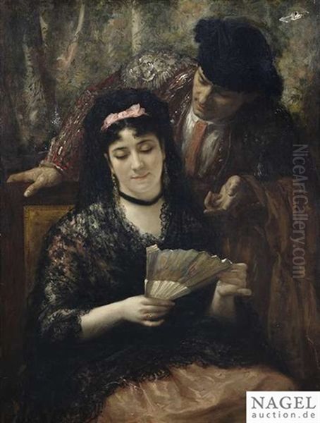 A Spanish Couple Oil Painting by Jules James Rougeron