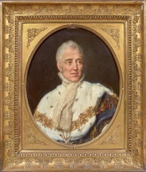 Portrait De Charles X En Buste, En Tenue Du Sacre Portant Le Grand Collier Du Saint-esprit Oil Painting by Georges Rouget