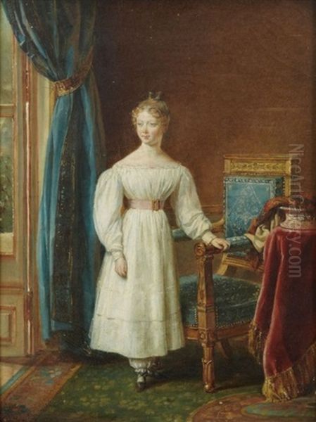 Portrait De Jeune Fille Dans L'embrasure D'une Fenetre Oil Painting by Georges Rouget