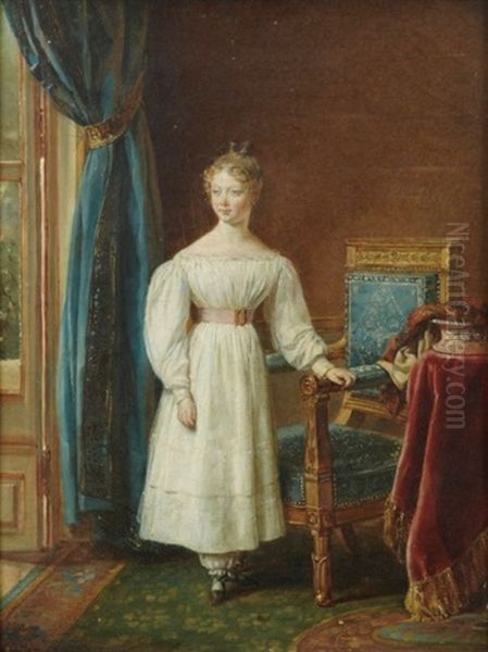 Portrait De Jeune Fille Dans L'embrasure D'une Fenetre Oil Painting by Georges Rouget