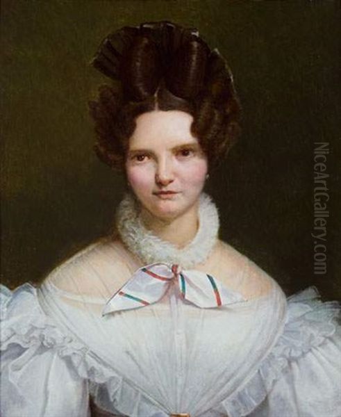 Portrait De Jeune Femme En Robe Blanche Oil Painting by Georges Rouget