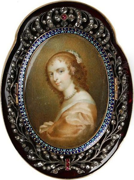 Miniature Painting. Gilded Frame With Rose Cut, Rubys And Enamel. Signed D. Bossi Pinxit. Gouache On Ebony Board. 8.5 X 6.2 Cm Oil Painting by Giovanni Domenico Bossi