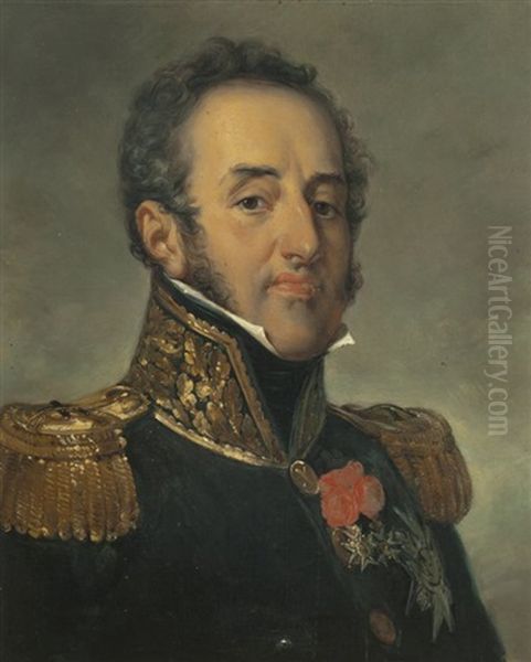 Portrait Du Marechal Louis-gabriel Suchet, Duc D'albufera (after Horace Vernet) Oil Painting by Jean Sebastien Rouillard