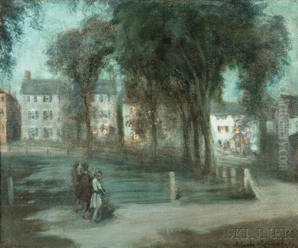 Moonlight Washington Square, Marblehead, Mass Oil Painting by Orlando Rouland