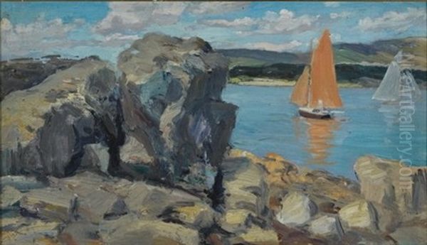 On The Rocks, Sutton's Island, Maine Oil Painting by Orlando Rouland