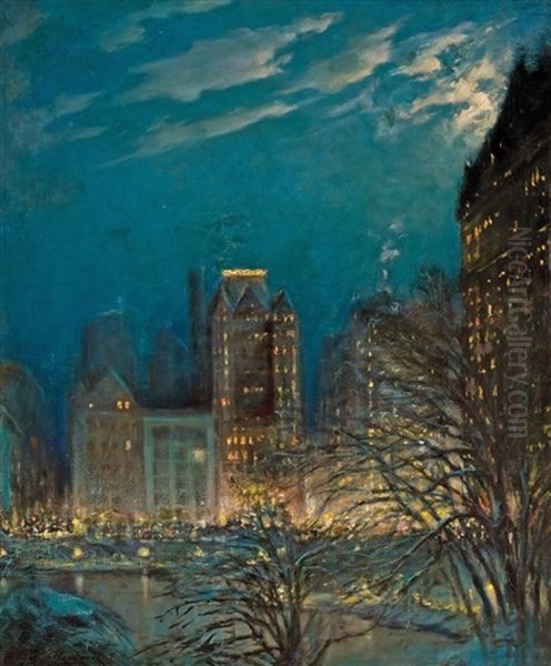 Evening In New York City Oil Painting by Orlando Rouland