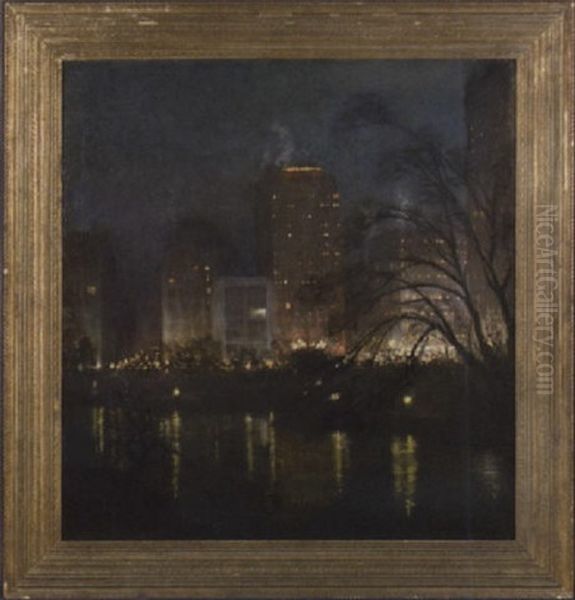 When Night Comes On, Central Park, Ny Oil Painting by Orlando Rouland