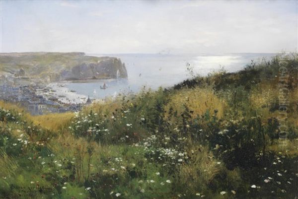 Coastal Landscape, Etretat Oil Painting by Gaston Marie Anatole Roullet