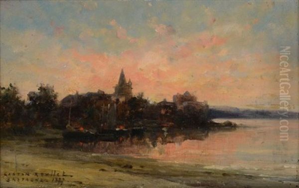 Coucher De Soleil Sur Un Village Breton Oil Painting by Gaston Marie Anatole Roullet