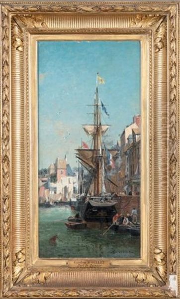 Port D'honfleur Oil Painting by Gaston Marie Anatole Roullet