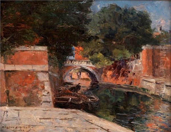 Un Pont Pres Du Jardin Public, Venise Oil Painting by Gaston Marie Anatole Roullet