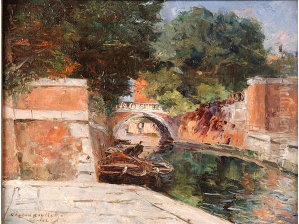 Petit Pont A Venise Oil Painting by Gaston Marie Anatole Roullet