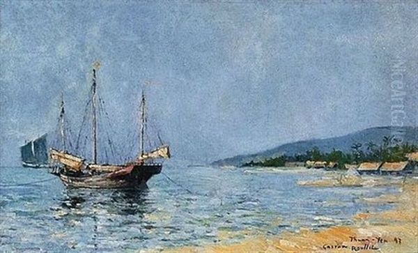 Bateaux Dans La Baie Thunn Yen Oil Painting by Gaston Marie Anatole Roullet