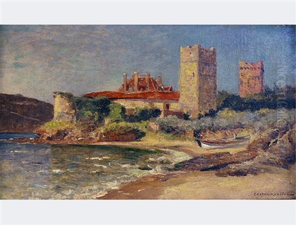 Sea Coast With Ruins Oil Painting by Gaston Marie Anatole Roullet