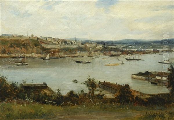 View Of Quebec From Levis Oil Painting by Gaston Marie Anatole Roullet