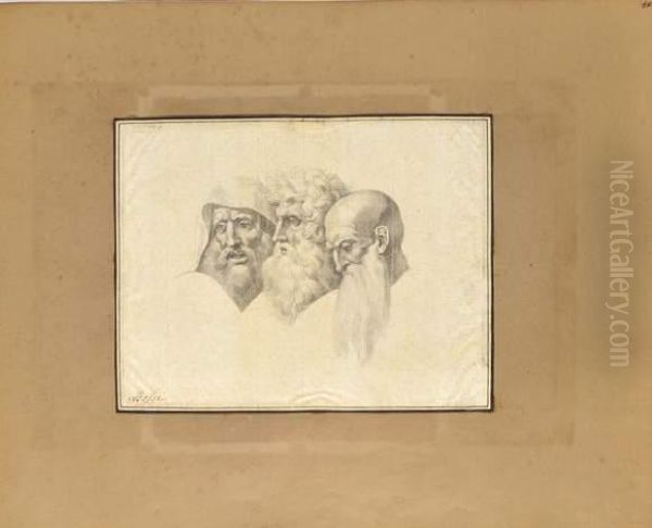 Etude De Trois Tetes De Philosophes. Oil Painting by Giuseppe Bossi