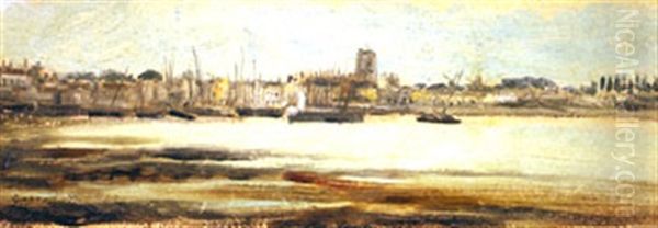 Port En Normandie Oil Painting by Gaston Marie Anatole Roullet