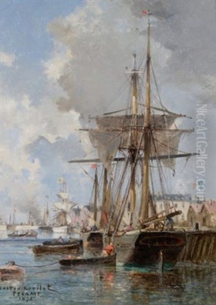 Voilier Dans Le Port De Fecamp Oil Painting by Gaston Marie Anatole Roullet