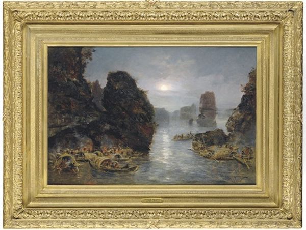 Ha Long Bay, Vietnam Oil Painting by Gaston Marie Anatole Roullet