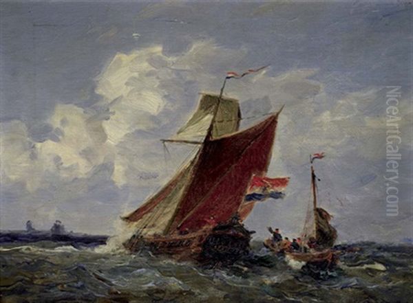 Bateaux Et Pavillons Hollandais Oil Painting by Gaston Marie Anatole Roullet