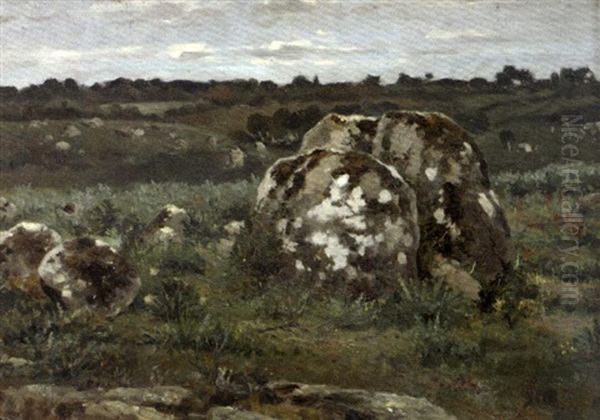 Rochers A Fontainebleau Oil Painting by Gaston Marie Anatole Roullet