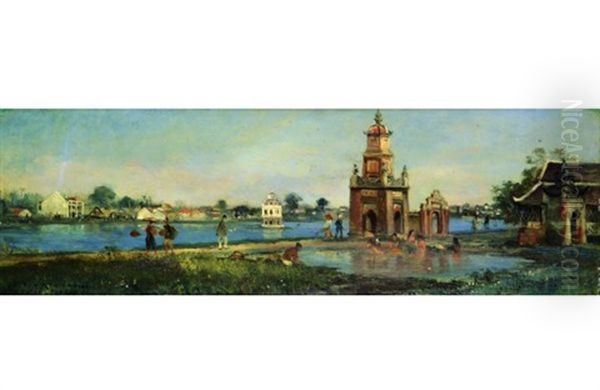 Vue Du Cambodge Oil Painting by Gaston Marie Anatole Roullet