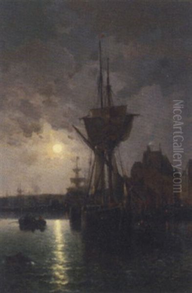 The Port Of Honfleur Oil Painting by Gaston Marie Anatole Roullet