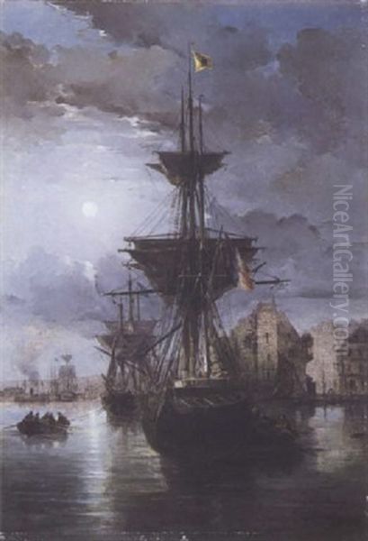 Le Port De Honfleur Oil Painting by Gaston Marie Anatole Roullet