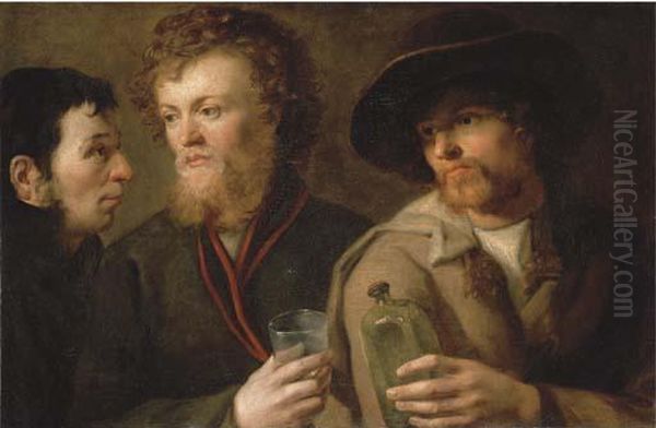 Three Men With A Glass And A Bottle Oil Painting by Giuseppe Bossi