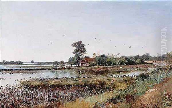 A Homestead In Tonkin Oil Painting by Gaston Marie Anatole Roullet