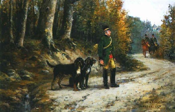 Les Chiens Au Relais Oil Painting by Gaston Marie Anatole Roullet