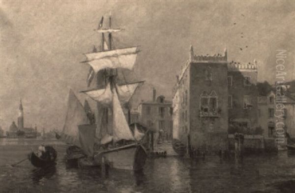 Voilier A Venise Oil Painting by Gaston Marie Anatole Roullet