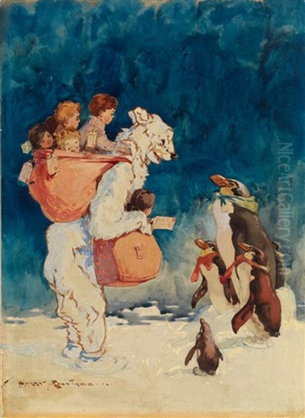 Penguin Greeting Oil Painting by Harry Rountree