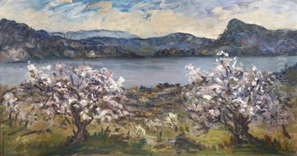 Paysage Aux Cerisiers En Fleurs Oil Painting by August L. Roure