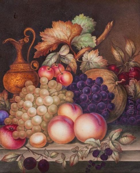 A Painted Porcelain Plaque With Fruit And A Ewer On A Ledge Oil Painting by James Rouse Senior