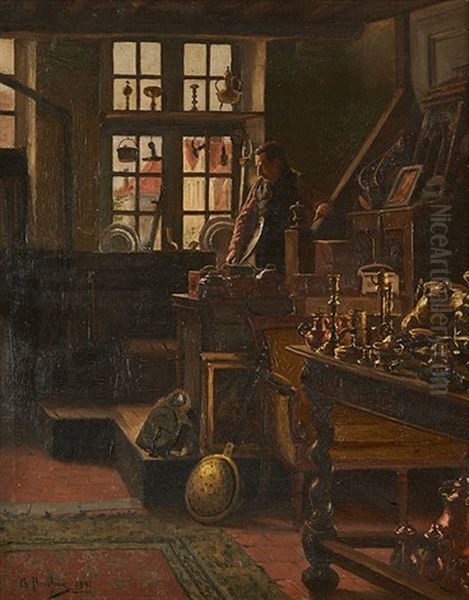 L'interieur De L'antiquaire Oil Painting by Charles Rousseau