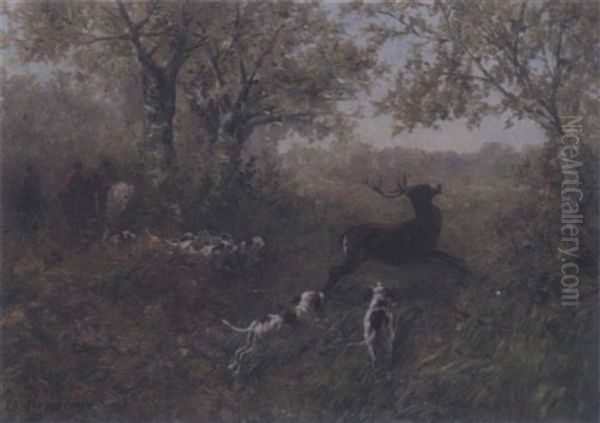 Stag Hunt Oil Painting by Charles Rousseau