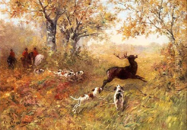 Stag Hunt Oil Painting by Charles Rousseau