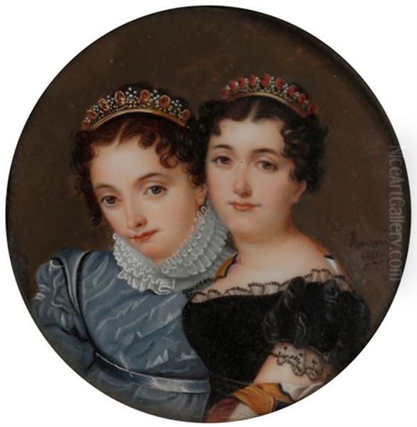 Portrait Des Princesses Zenaide Bonaparte Et De Sa Sur Charlotte Oil Painting by Edme Rousseau