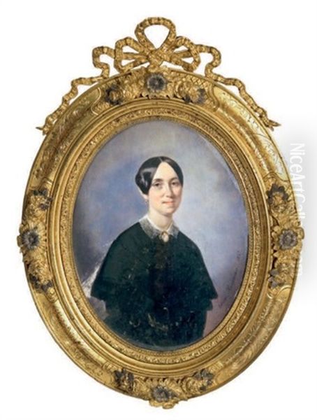 Portrait D'une Femme En Robe De Dentelle Noire by Edme Rousseau