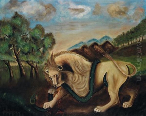 Lion Devorant Un Boa by Henri Rousseau