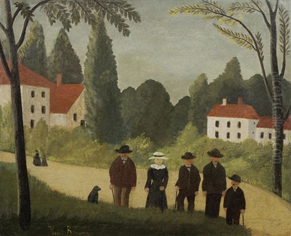 Le Douanier Les Promeneurs Oil Painting by Henri Rousseau