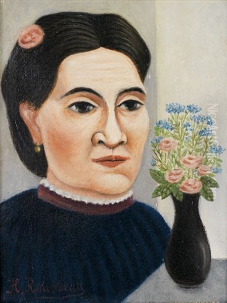 Portrait De Femme Au Bouquet De Fleurs Oil Painting by Henri Rousseau