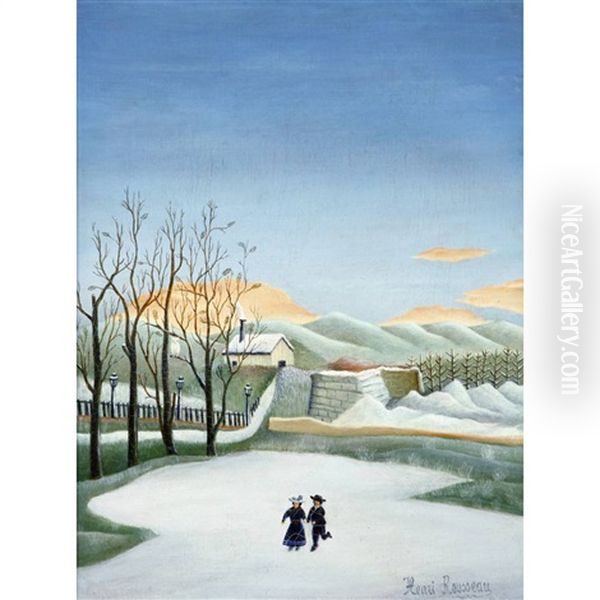 Paysage Aux Patineurs Oil Painting by Henri Rousseau