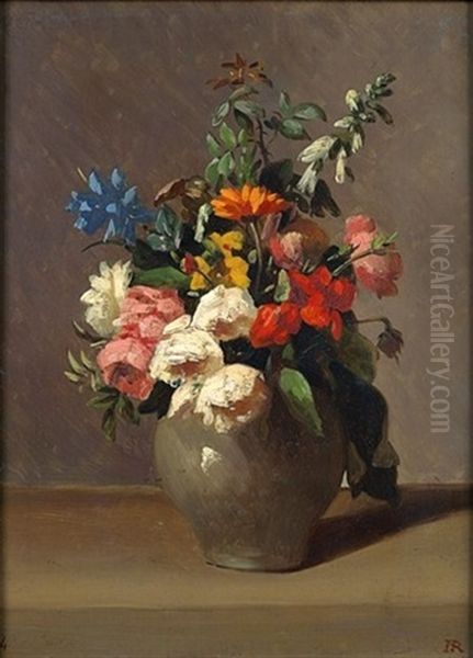 Nature Morte Au Vase De Fleurs Sur Un Entablement Oil Painting by Henri Rousseau