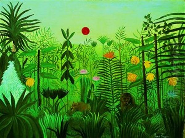 Paysage Exotique Avec Lion Et Lionne D'afrique Oil Painting by Henri Rousseau