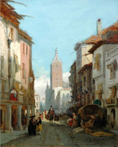 A Street Scene In Seville Oil Painting by Francois Antoine Bossuet