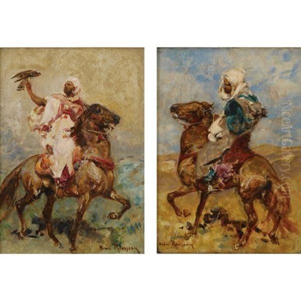 North African On Horseback (+ Another; Pair) Oil Painting by Henri Emilien Rousseau